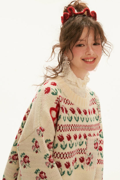 Fair Isle Floral Knit Sweater