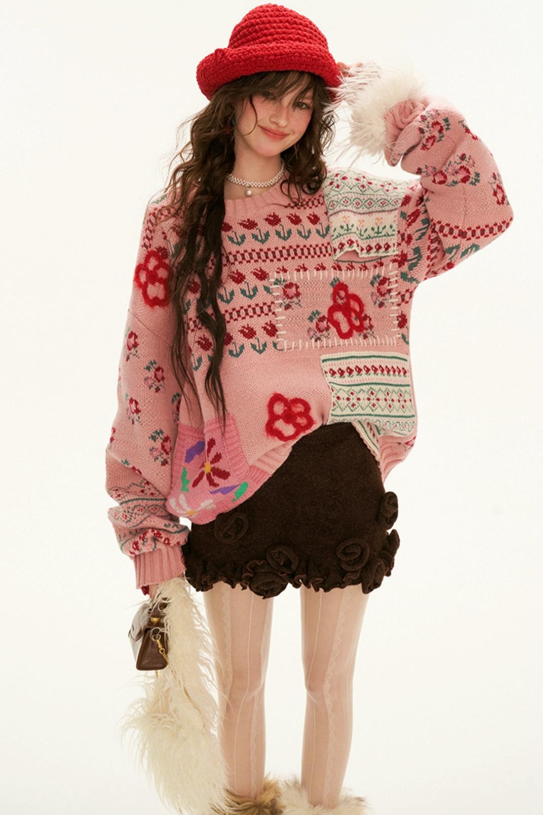 Fair Isle Floral Knit Sweater