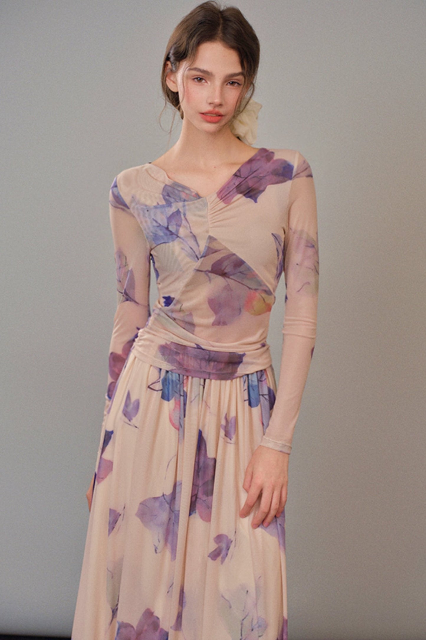 [9.19 New at 8 p.m.] Purple Mandarin Maple Leaf Chinese Restaurant French elegance suit long skirt two-piece set