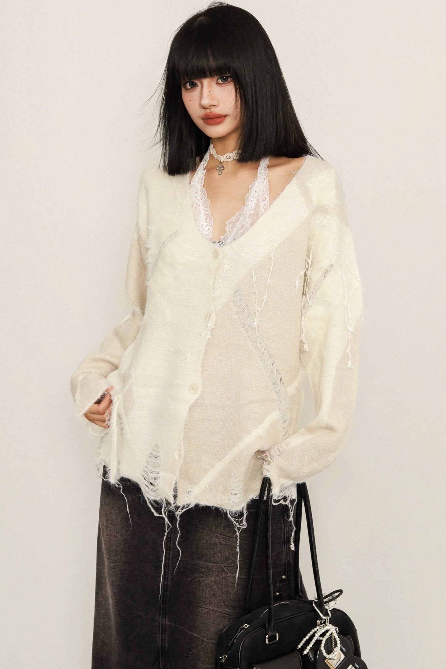 Stitching Design Loose Cardigan Sweater