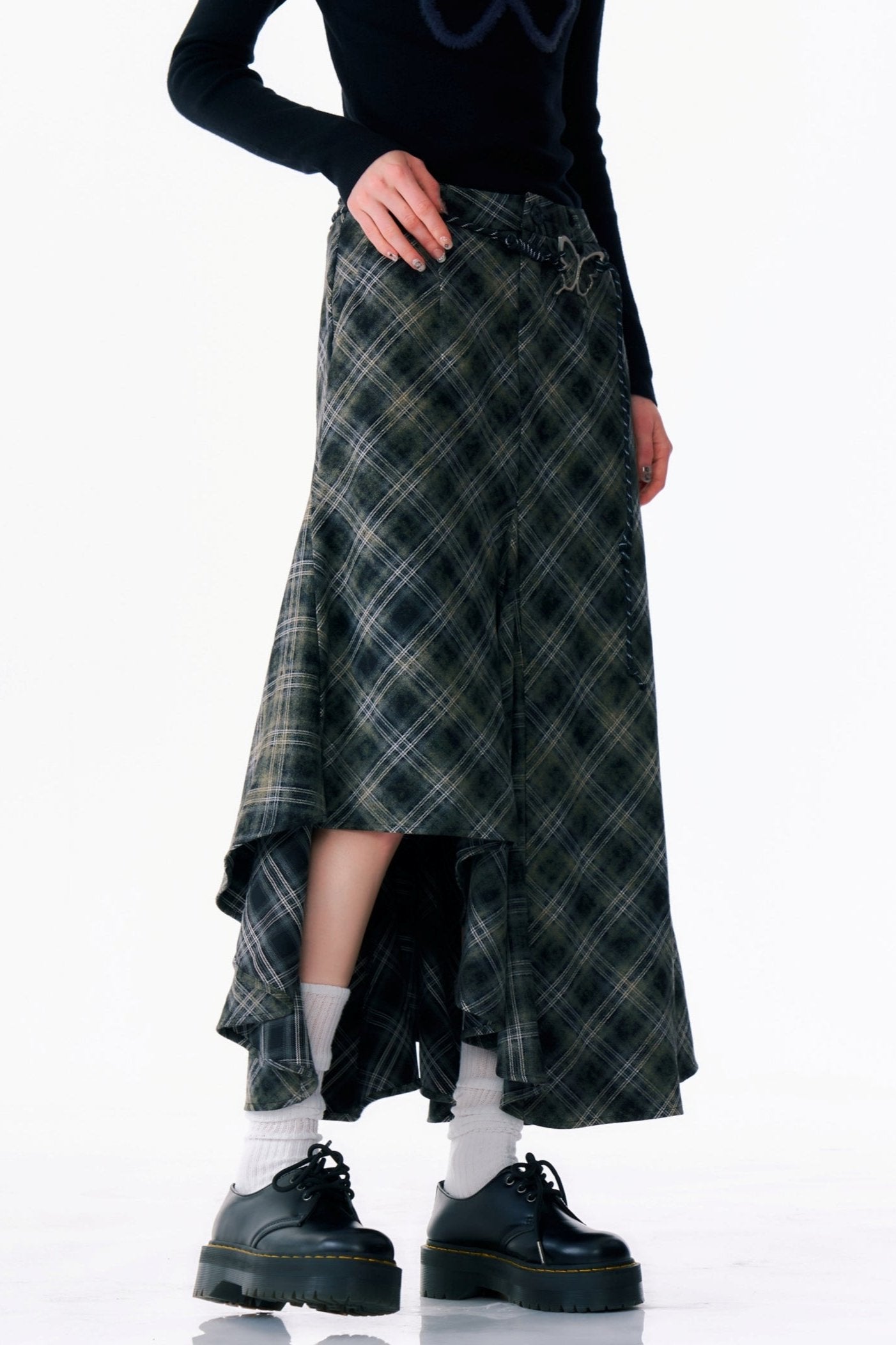 Black and White Plaid Irregular Skirt