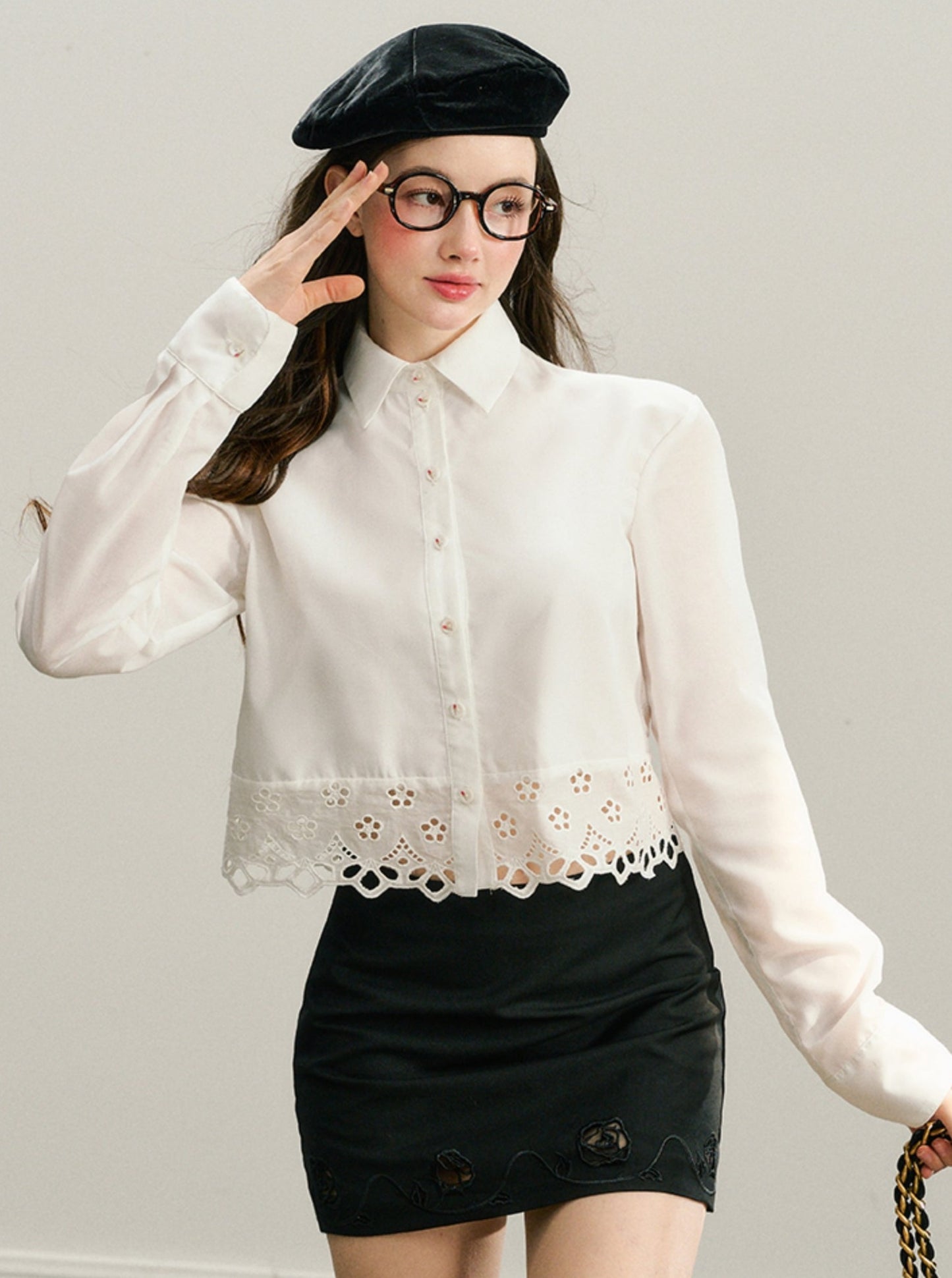 MIU Lace Skirt Shirt Set-Up