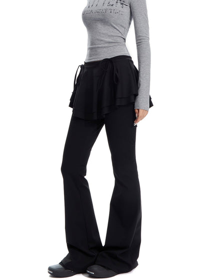 APEA New Balletcore Ruffle Tie Bow Stretch Slim Slightly Flared Skirt Pants Women