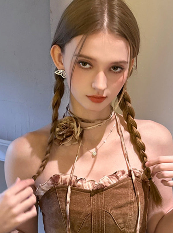 French Retro Denim Slip Dress