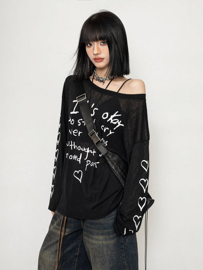 Mesh Love Graffiti Blouse Top