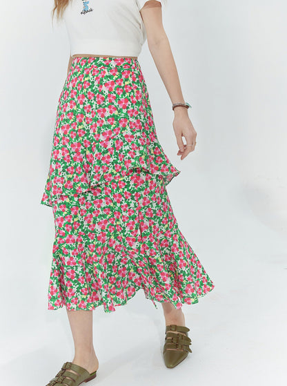 Floral Ruffle Hip Skirt