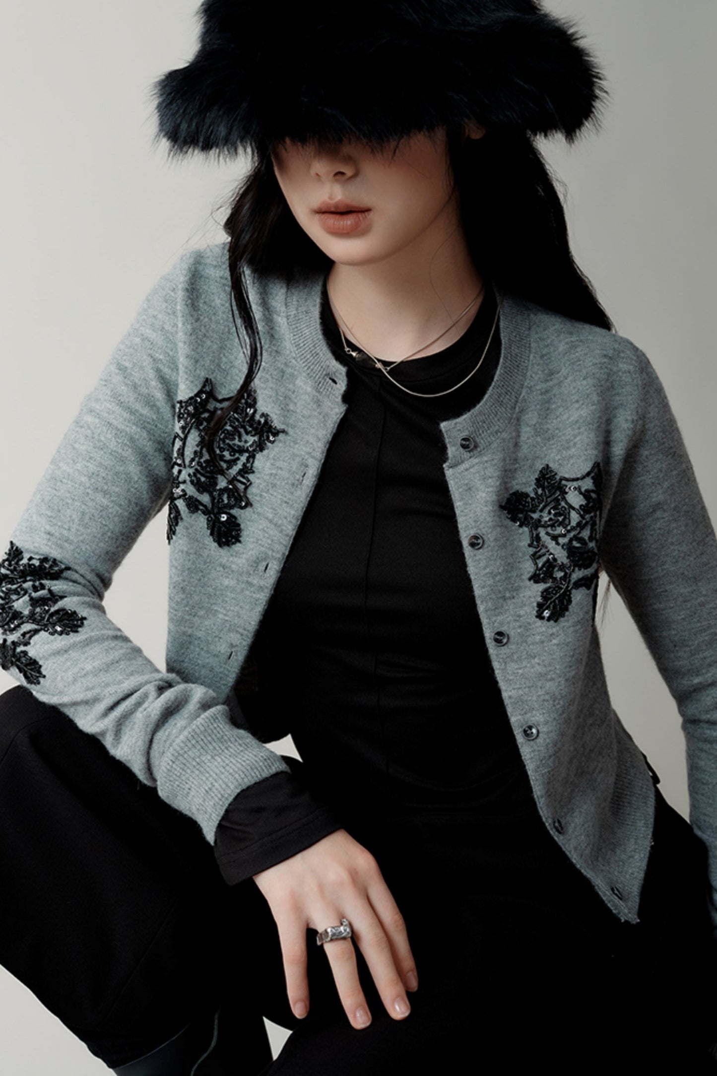 Heavy Embroidery Crew Neck Sweater