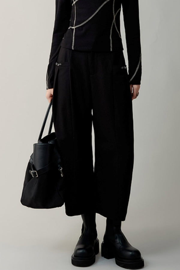 스택드 와이드 레그 코쿤 팬츠 