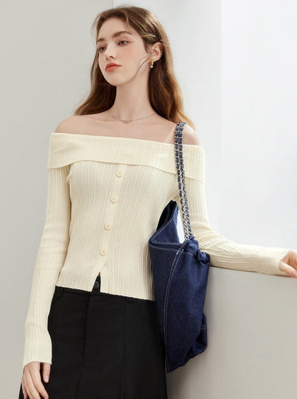 French Design Off-Shoulder Knit Top