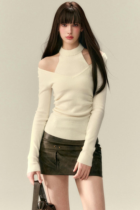 Choker Collar Knit Layered Top