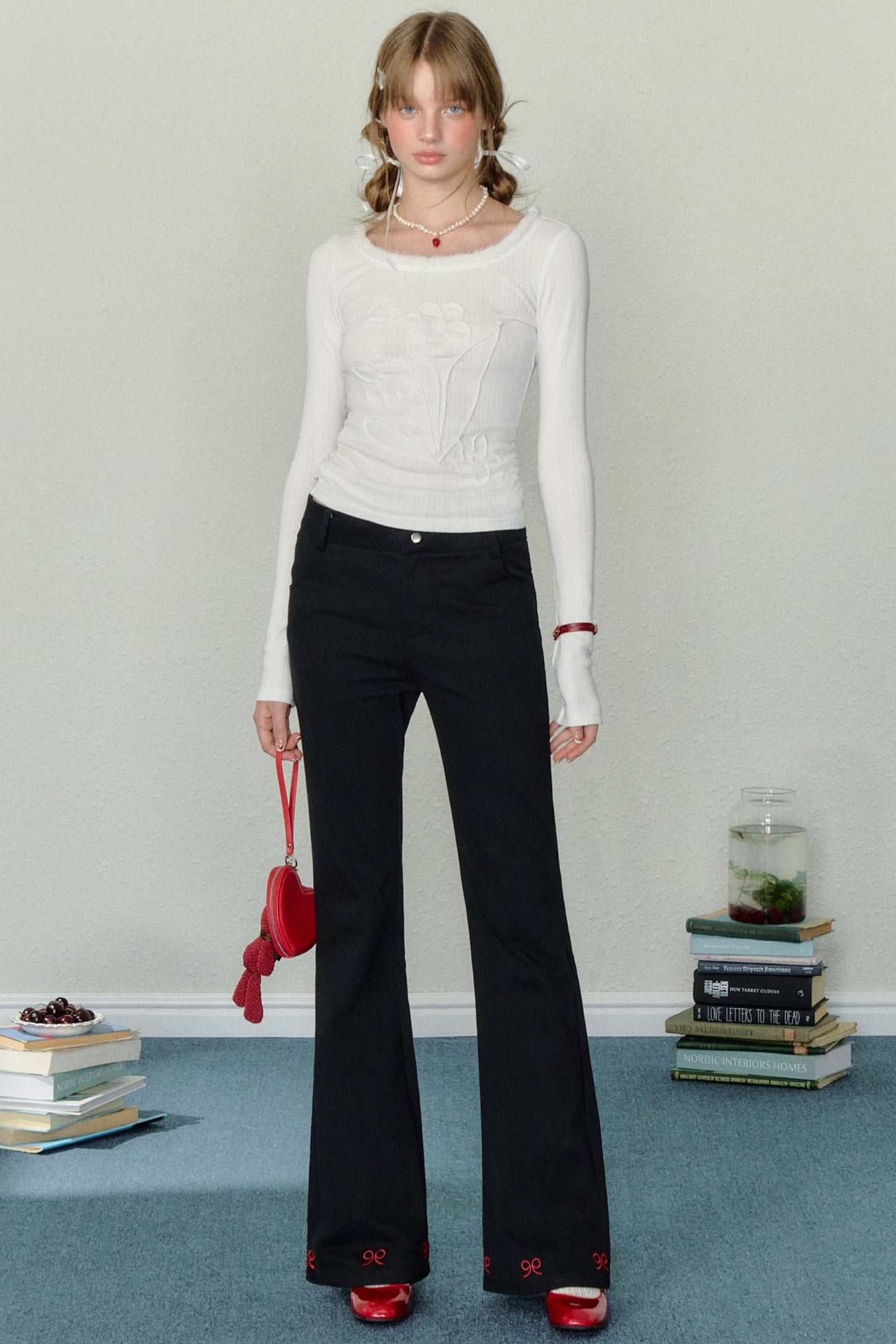 Embroidered Beaded Bootcut Trousers