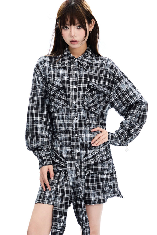 Plaid Long Sleeve Shirt Dress