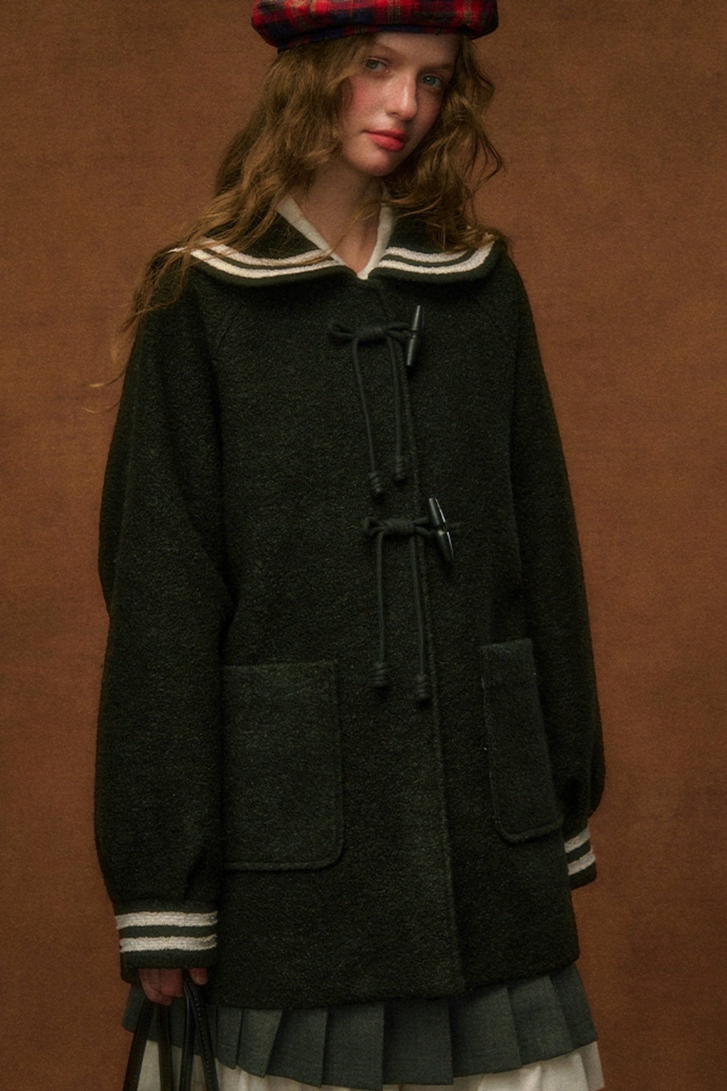 Lambswool Hooded Horn Button Coat