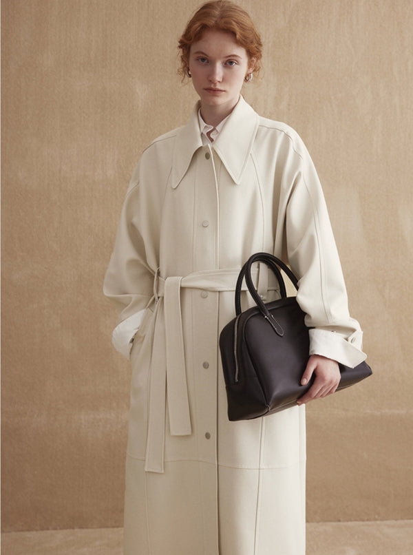 Button loose roll-neck trench coat