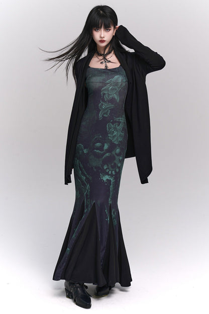 Ghost Girl's new Chinese women's clothing is super good-looking, green suspender dress, and high-end fishtail skirt in early autumn