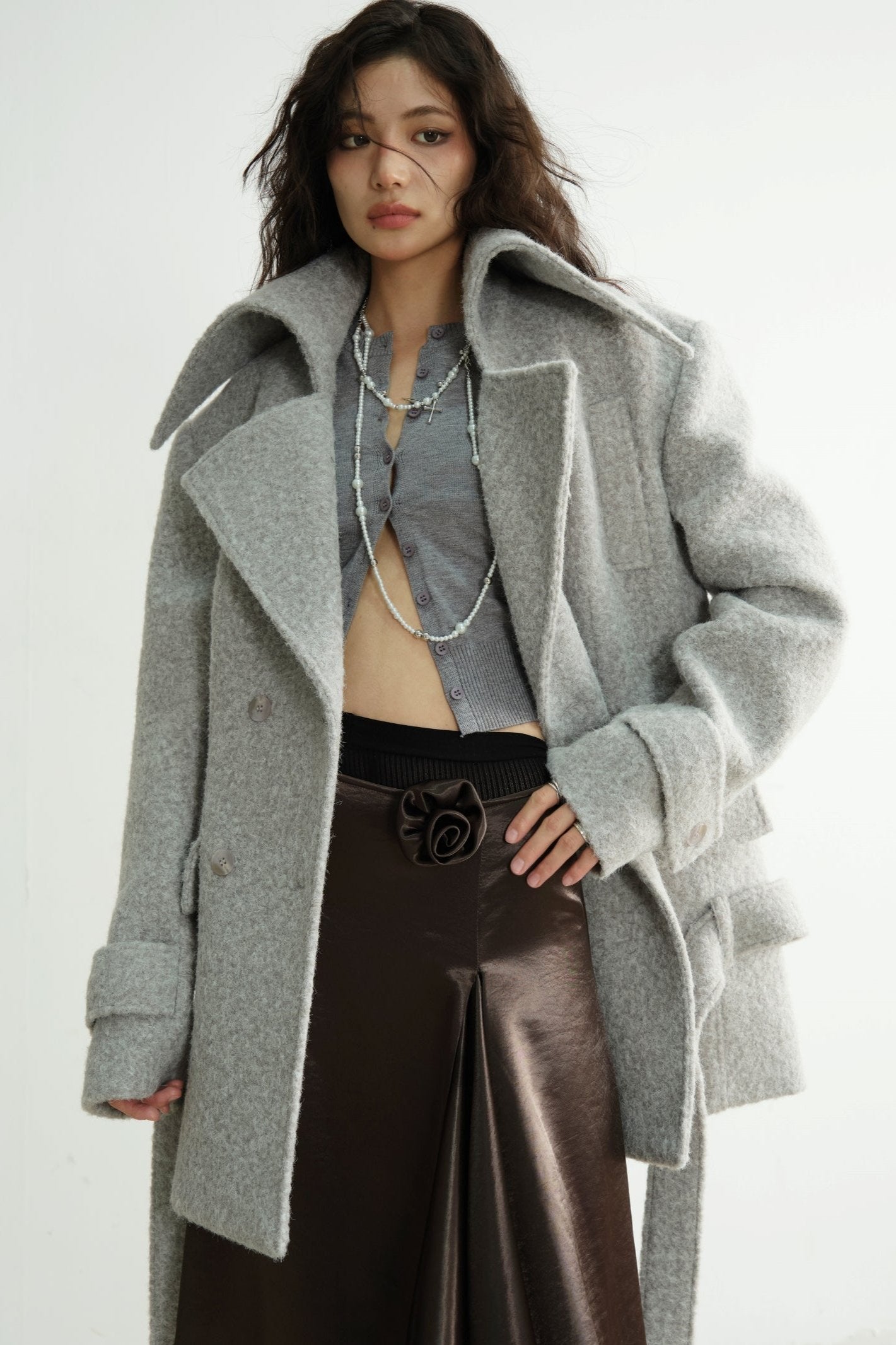 Light Gray Wool Stand-Collar Coat