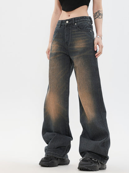 Vintage Wash Distressed Wide-Leg Pants