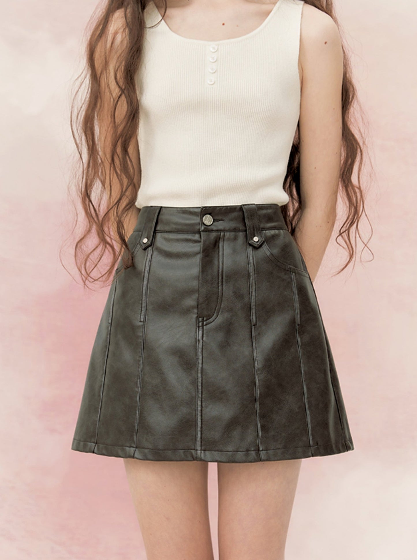 High-waisted A-line hip pleated skirt