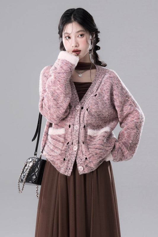 Berry Pink Purple Wool Cardigan