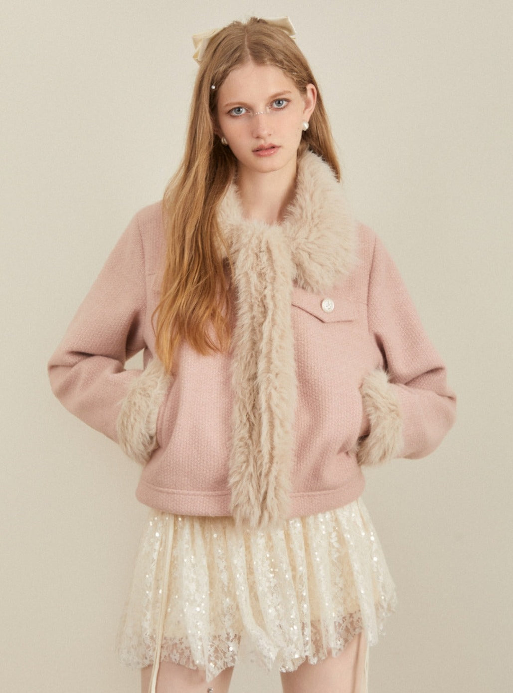 Goldenrod fur-collared jacket