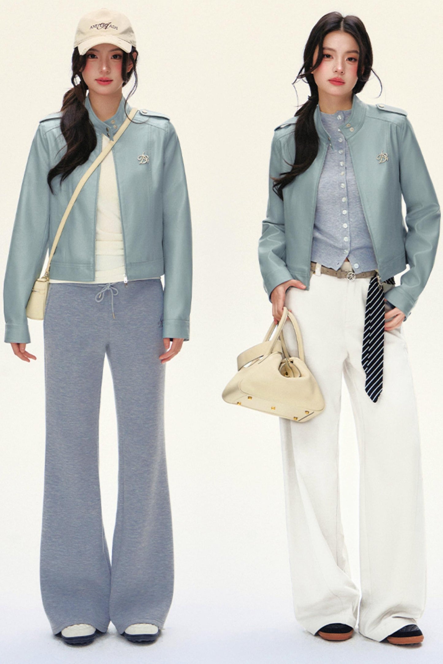 크롭 바이커 PU 가죽 재킷 