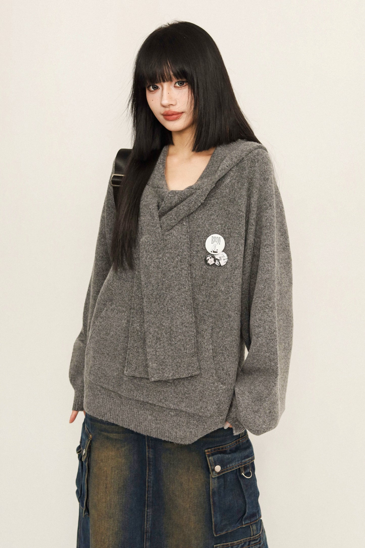 OCTTFLAB Fall/Winter Lazy College Style Design Sense Loose Sweater Women's 2024 New Hooded Knitted Top