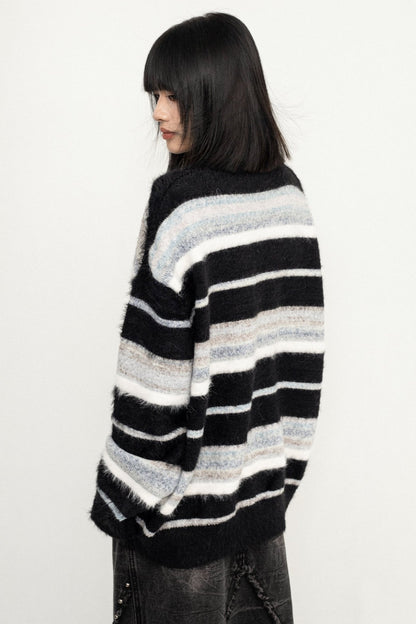 KOREAN LAZY STRIPED LONG SLEEVE CARDIGAN