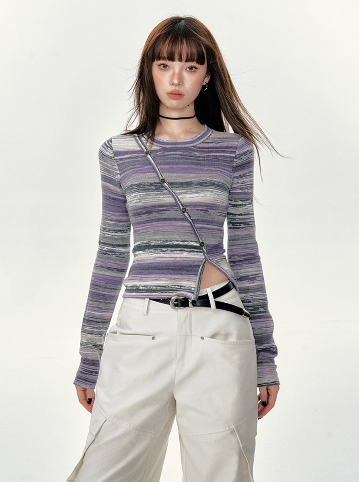 American Retro Design Purple Stripes Top