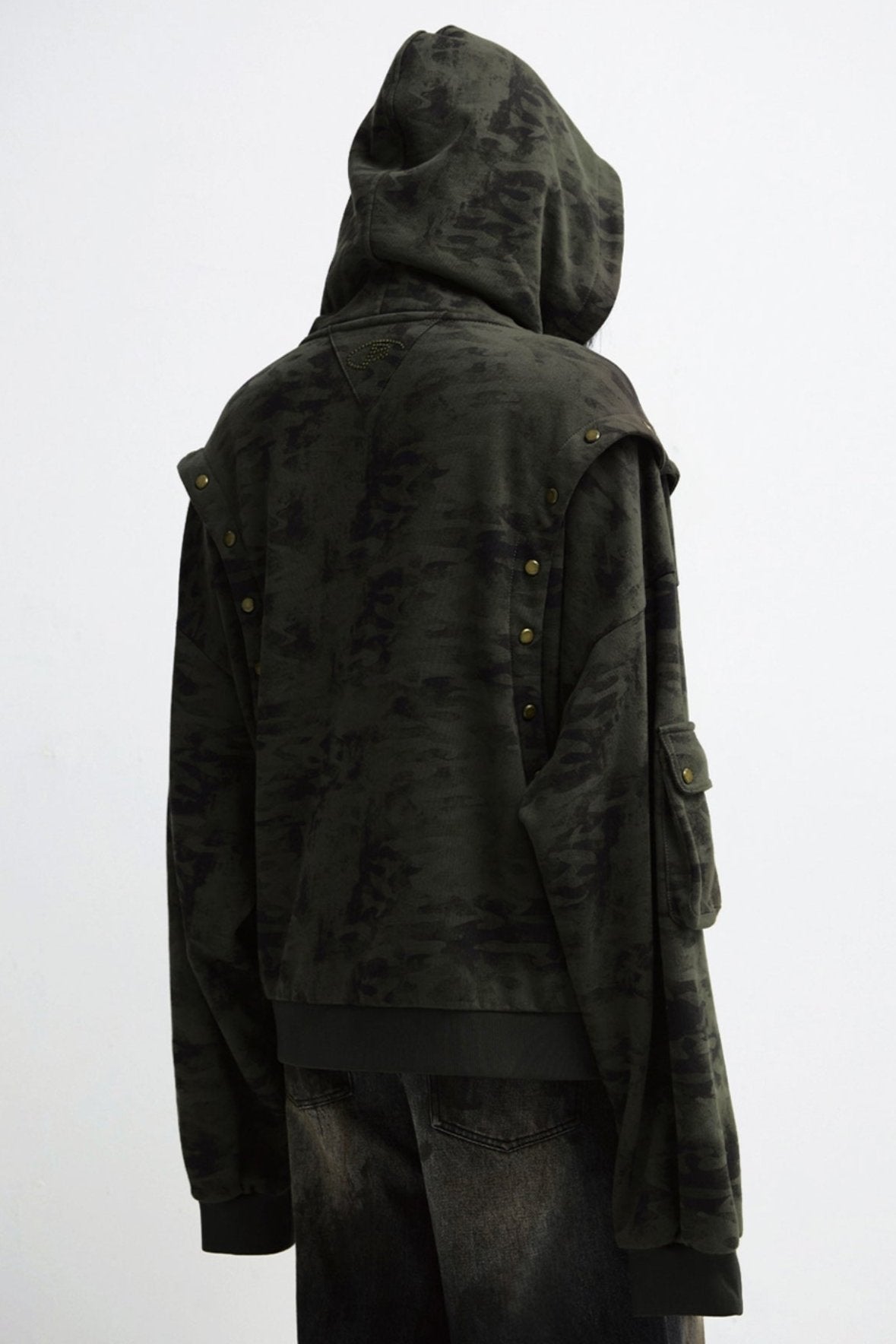 Camouflage Vintage Distressed Hooded Jacket