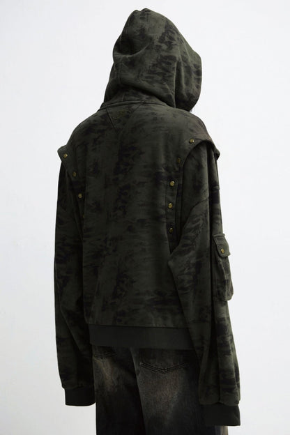 Camouflage Vintage Distressed Hooded Jacket