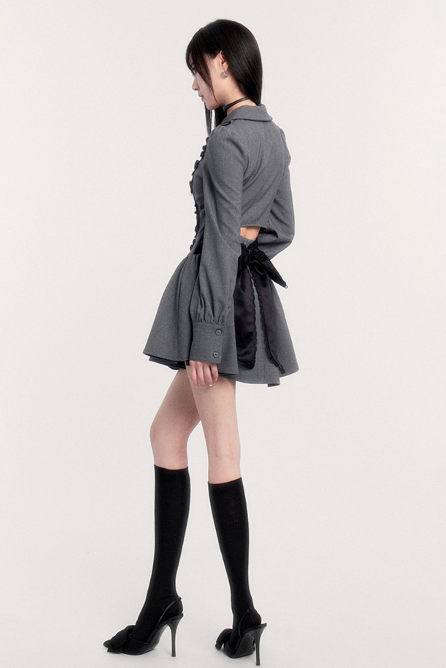 Bow Long Sleeve Autumn Shirt Dress