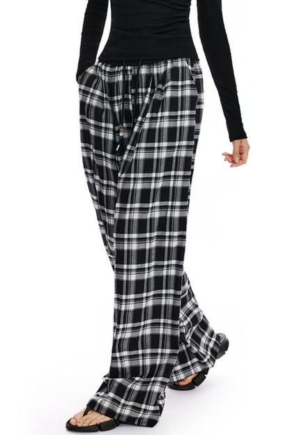 Checked Loose Wide-Leg Pants