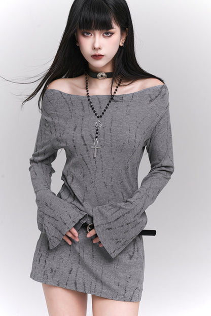 Ghost Girl Pre-Autumn Outfit 2024 New Sweet and Spicy One-Shoulder Top Sweet and Spicy CIC Long-Sleeved Knit