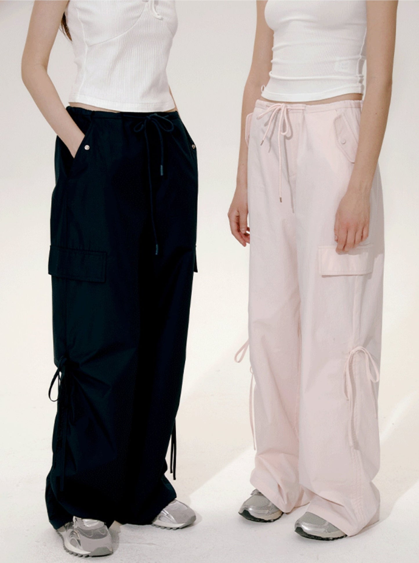 Drawstring Bow Wide-Leg Cargo Pants