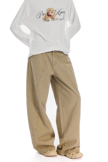 AGED LOW RISE WIDE-LEG CARGO PANTS