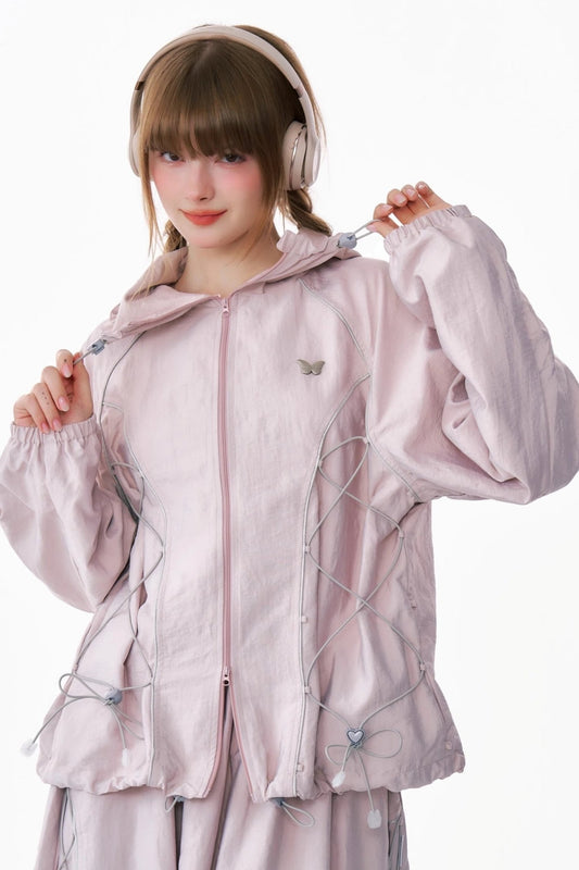 Retro Drawstring Hooded Windproof Jacket