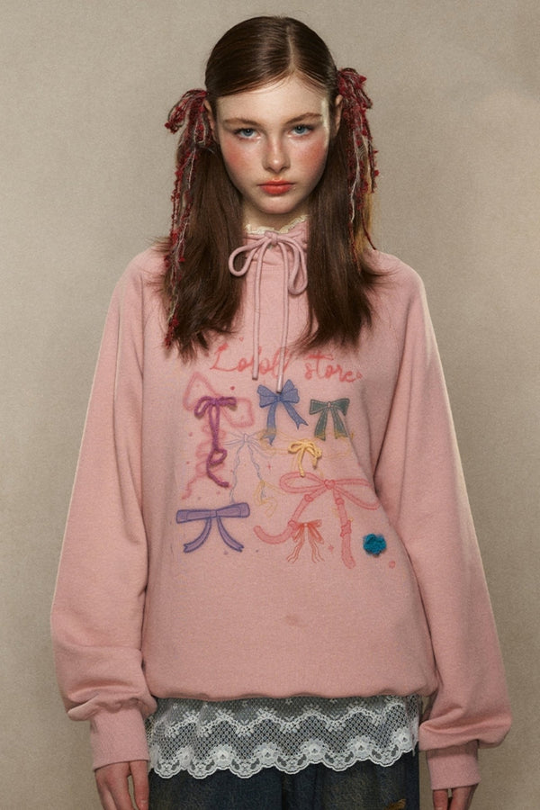 Bow Print Hooded Sweatshirt