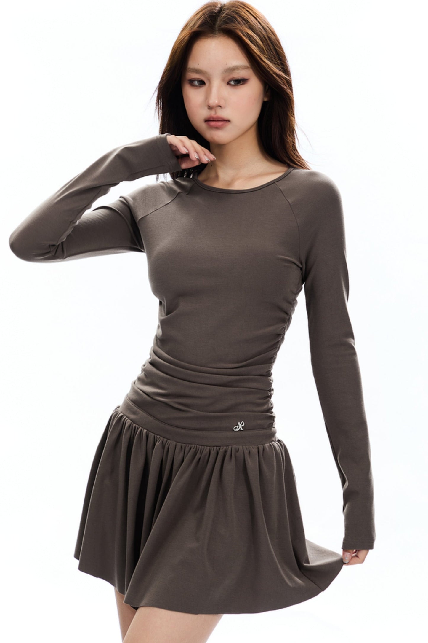 Retro Slim Shirred Knit Dress