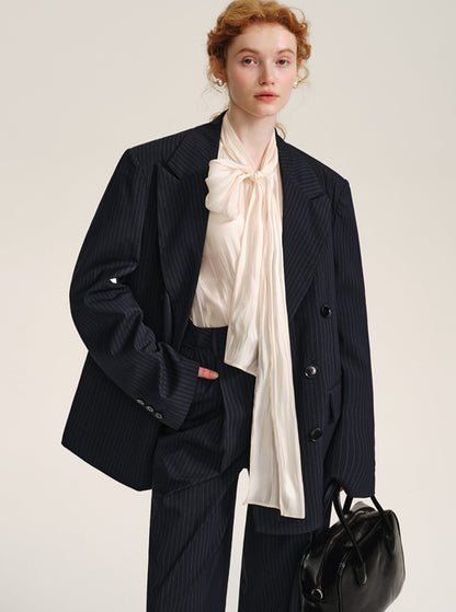 7.26 New 85% off premium drape stripe suit suit wide shoulder blazer high-waisted mop trousers