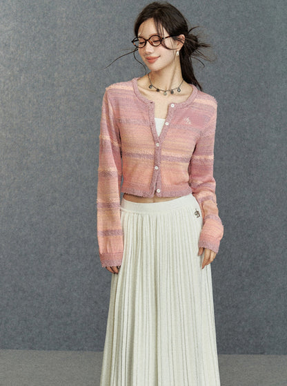 Stitching gradient cardigan waist short sweater