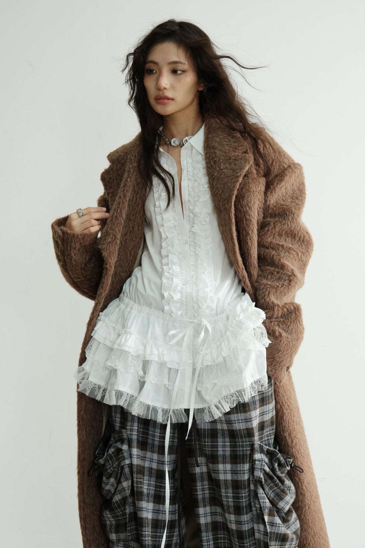 Genderless Handsome Long Silhouette Tweed Coat