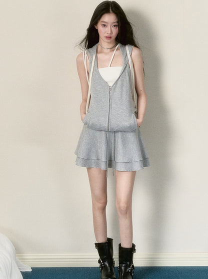 Gray Sleeveless Hooded Dress