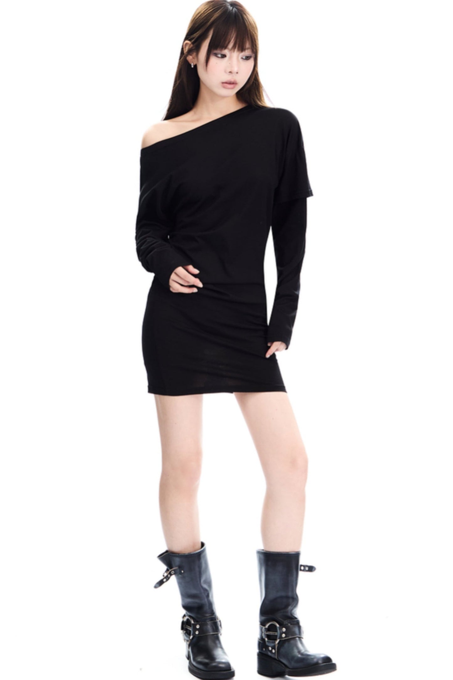 Slanted Neck Irregular Hem Dress