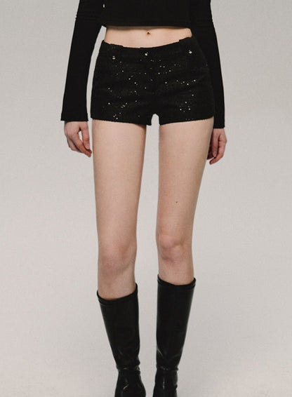 Black Sequin Slim Spring Hot Pants