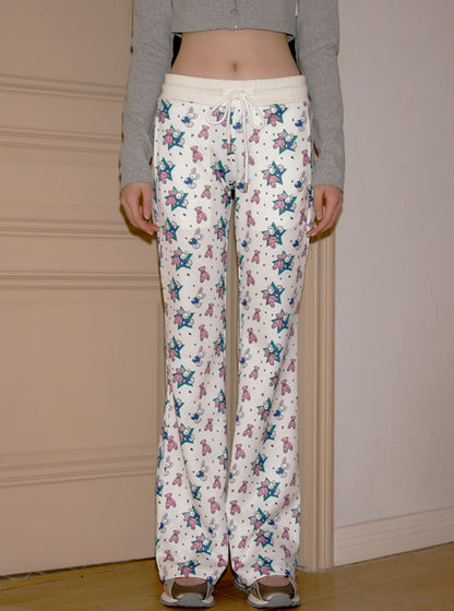 Cartoon Print Bootcut Freizeithosen