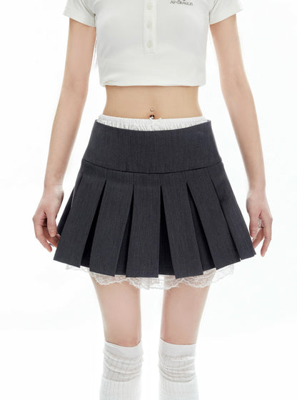 Gray Pleated Skirt And Hottie Lace Set