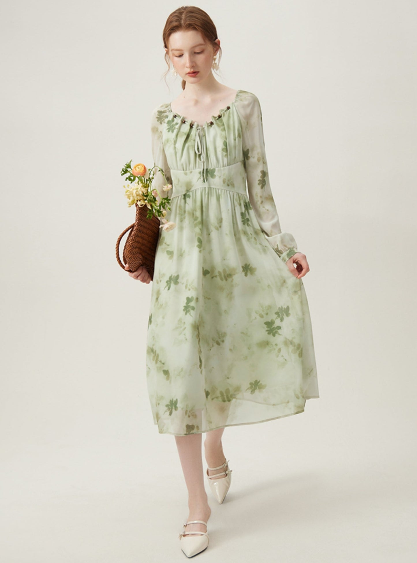 French Temperament Mint Floral Dress