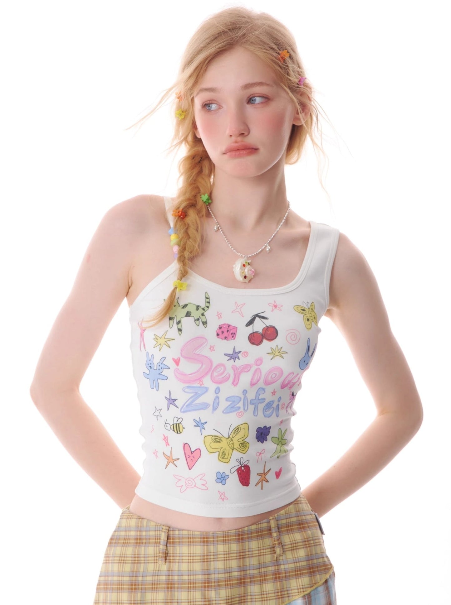 Retro Cartoon Graffiti Beaded Vest Top