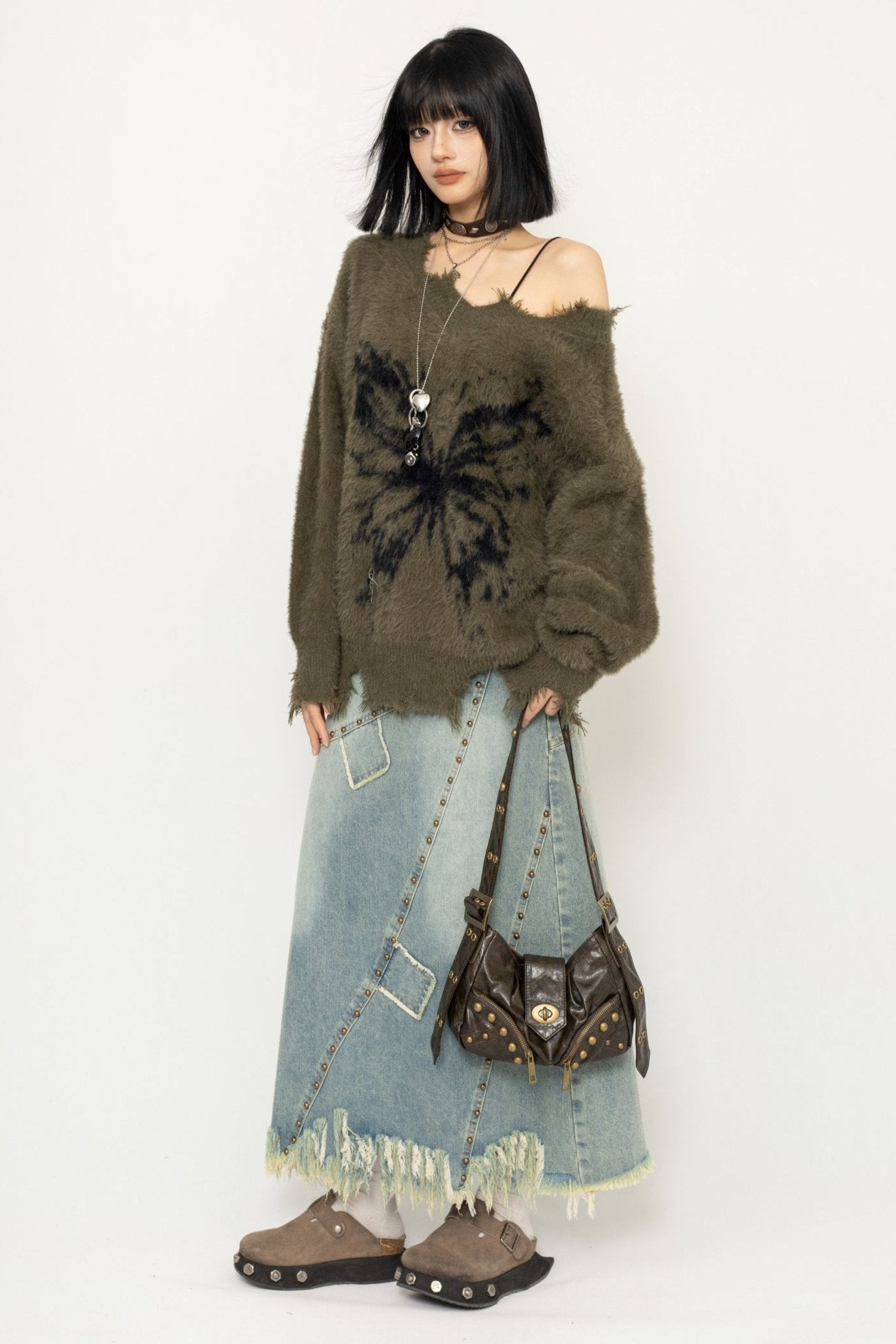 Frayed Sweater Butterfly Print Top