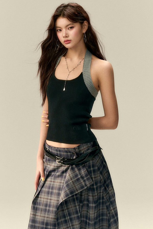 Slim-Fit Contrast Knit Tank Top